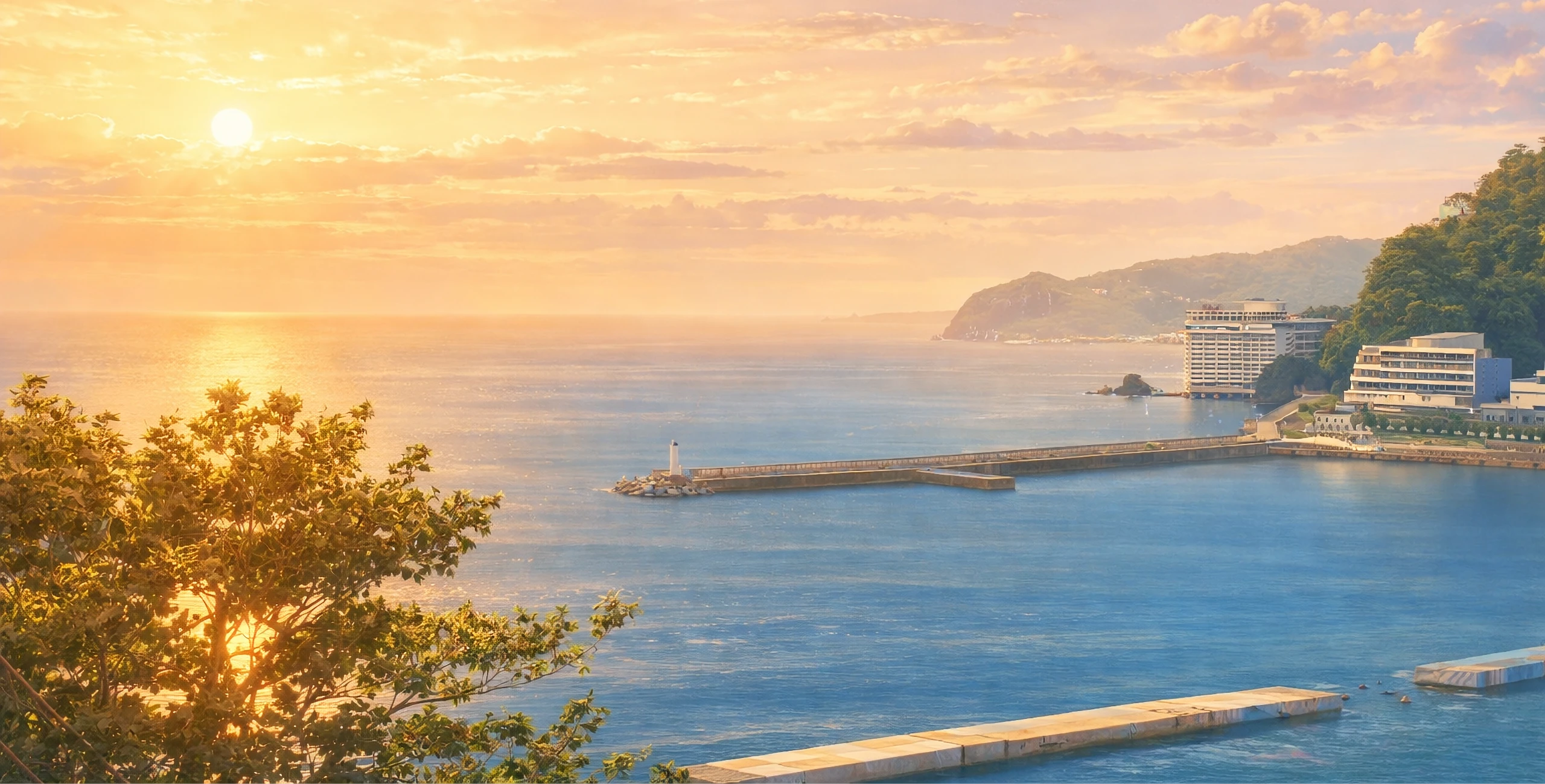 Strandaufnahme in Atami, Japan, mit Blick auf das weite Meer